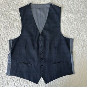 Jack Victor‎ Dress Vest Men's Size 42L Wool Loro Piana Charcoal Gray Blue Plaid